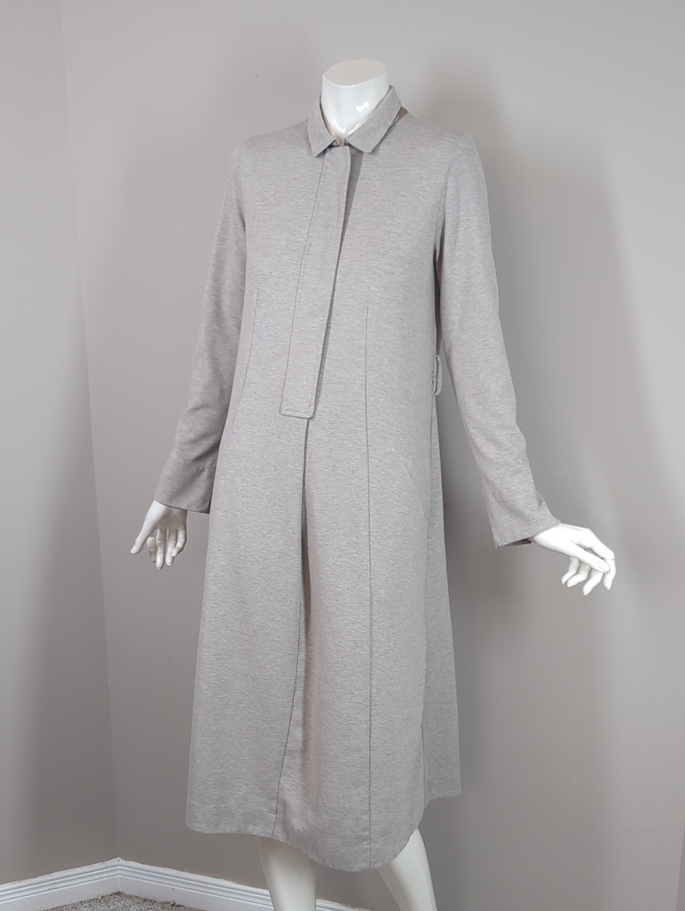 TONET Italy Grey Knit Zip-Front Midi Dress Duster Coatigan | Italian Size 42